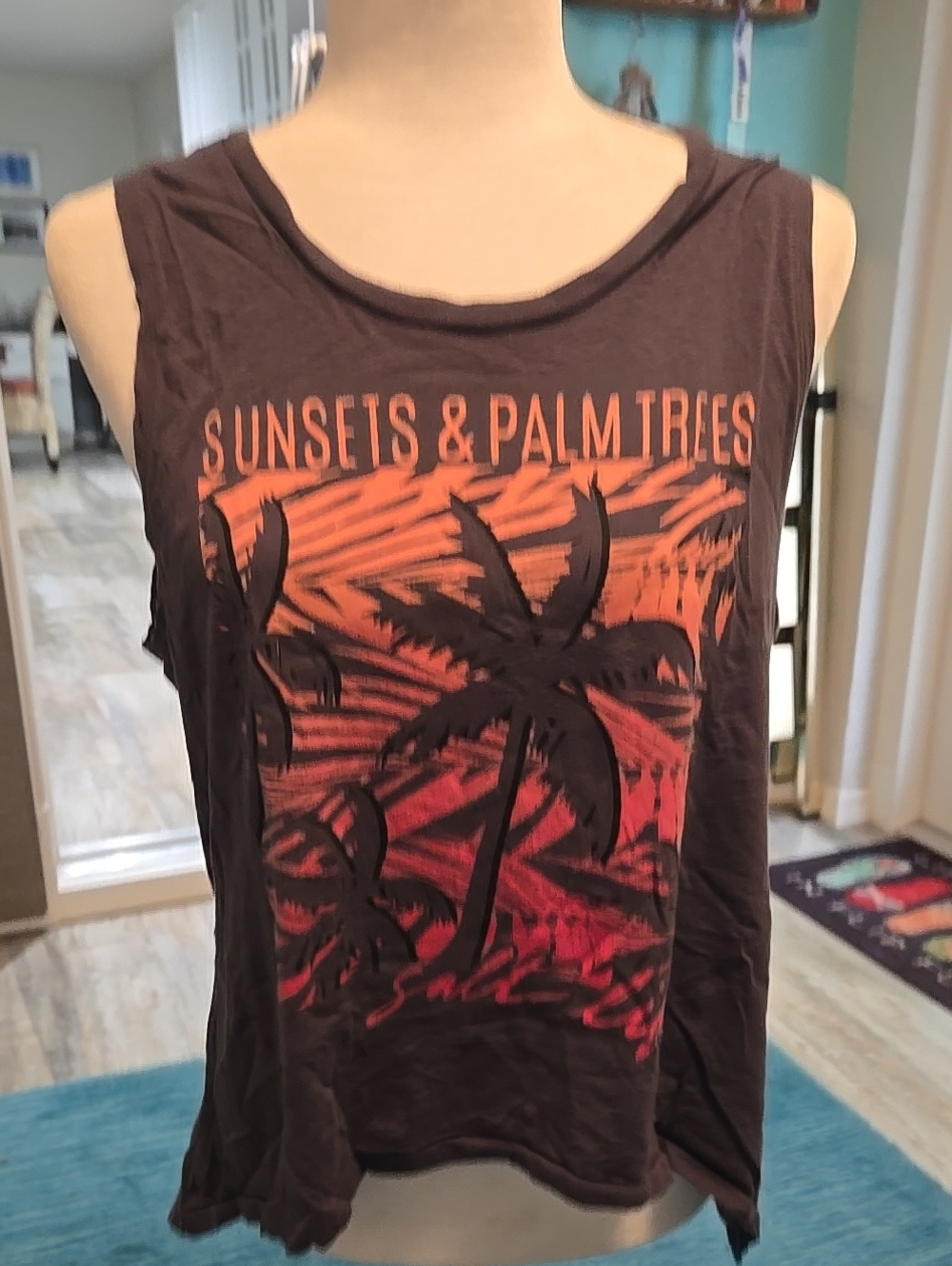 Salt Life Sunsets & Palm Trees Graphic Tank Top - Black/Orange